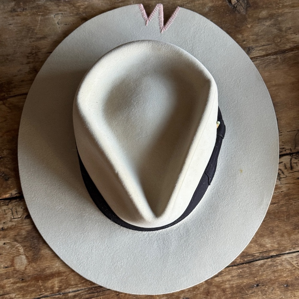 Nick Fouquet 7 1/4 58 100x beaver felt fedora beige Teressa foglia flat brim hat - Picture 3 of 4